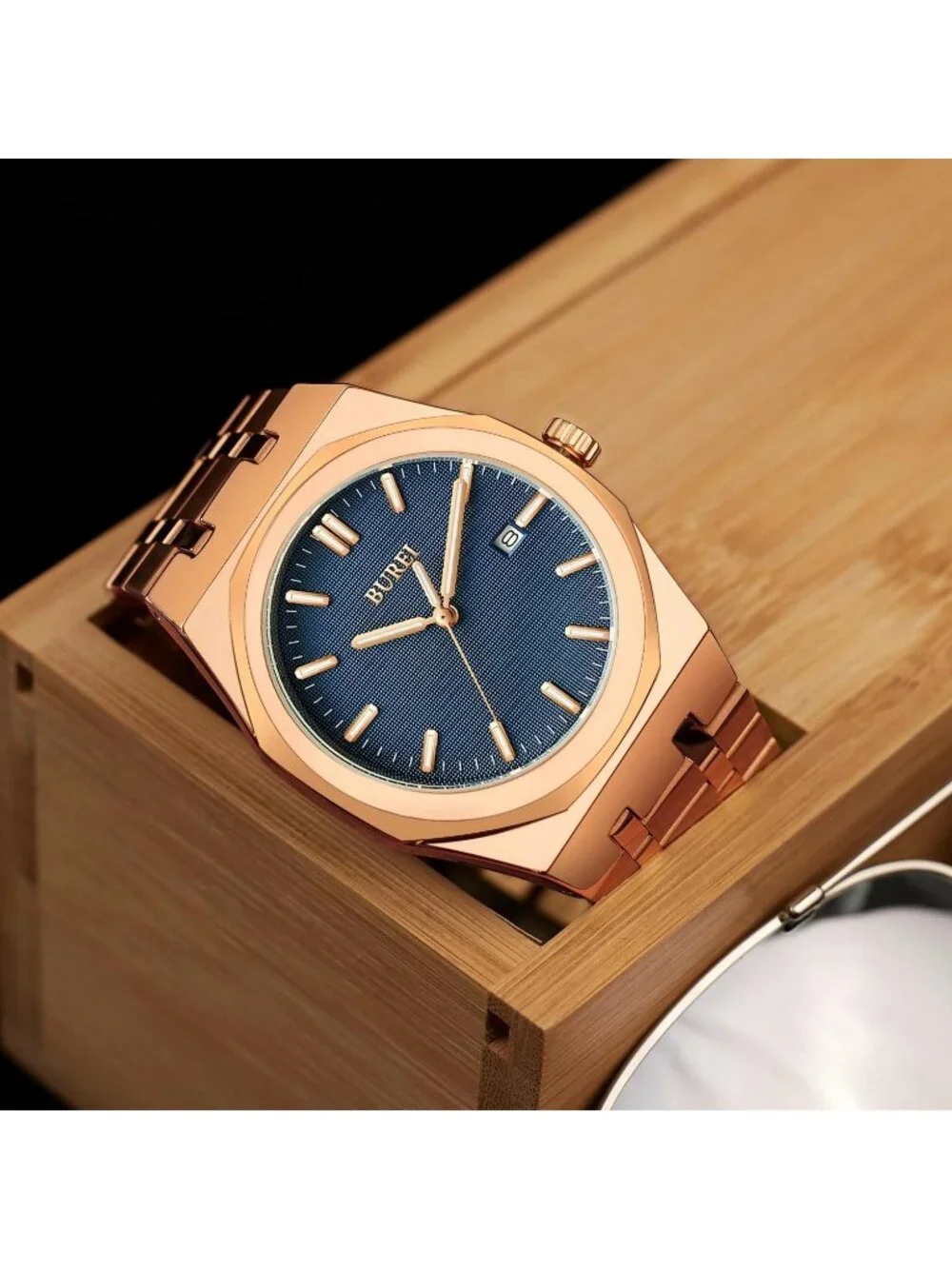 Men's Rose Golden Analog Quartz Stainless Steel Waterproof Round Luxury Watch